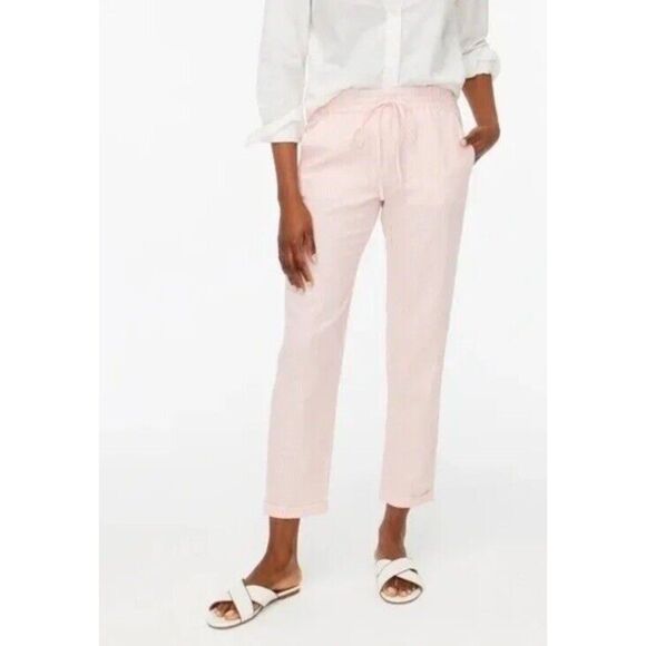 J.Crew Pants Women's Size 12 Pink White Striped Linen Blend High Rise Beach NWT - Picture 1 of 12